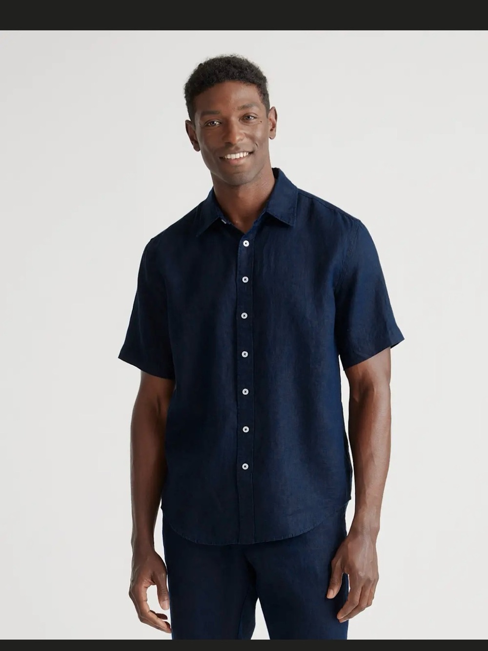 Quince Men’s Linen Short-Sleeve Button-Up Shirt - Navy - XL